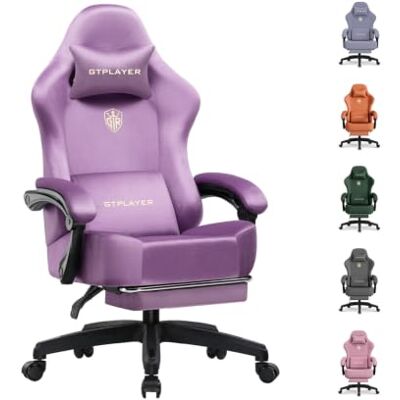 GTPLAYER Chaise de Gaming Respirante Ergonomique Tissu de qualité supérieure Chaise Ergonomique en Polycarbonate -Dossier réglable à 160° et Repose-Pieds Extensible -Charge 180 kg-Violet clair - Publicité GTPLAYER Chaise de Gaming Respirante Ergonomique Tissu de qualité supérieure Chaise Ergonomique en Polycarbonate -Dossier réglable à 160° et Repose-Pieds Extensible -Charge 180 kg-Violet clair - Publicité