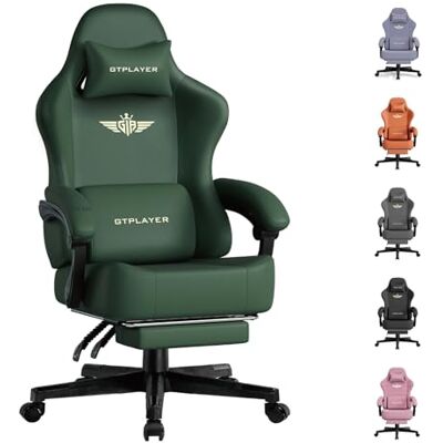 GTPLAYER Chaise de Gaming Respirante Ergonomique Simili Cuir de qualité supérieure Chaise Ergonomique en Polycarbonate Dossier réglable à 160° et Repose-Pieds Extensible -Charge 180 kg -Vert - Publicité GTPLAYER Chaise de Gaming Respirante Ergonomique Simili Cuir de qualité supérieure Chaise Ergonomique en Polycarbonate Dossier réglable à 160° et Repose-Pieds Extensible -Charge 180 kg -Vert - Publicité