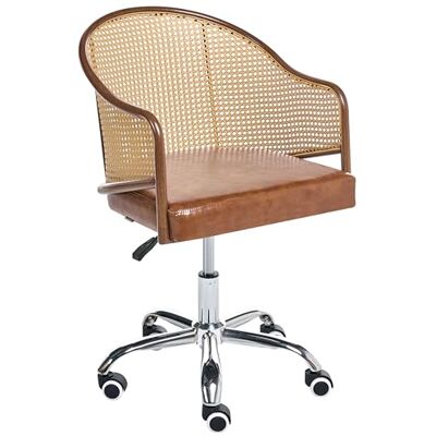 Beliani Chaise de Bureau Retro en Cuir PU et Rotin PE Tresse Viennoise Dossier Réglable Pivotant Marron Redding - Publicité Beliani Chaise de Bureau Retro en Cuir PU et Rotin PE Tresse Viennoise Dossier Réglable Pivotant Marron Redding - Publicité