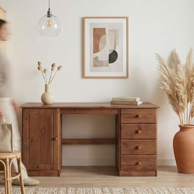 IDIMEX Bureau avec Rangement Manager L 145 cm en Bois Massif, Coloris Brun foncé, Bureau avec 4 tiroirs et 1 Porte battante, Un Large Plateau, Style Classique - Publicité IDIMEX Bureau avec Rangement Manager L 145 cm en Bois Massif, Coloris Brun foncé, Bureau avec 4 tiroirs et 1 Porte battante, Un Large Plateau, Style Classique - Publicité