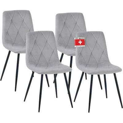 Albatros Dora Lot de 4 chaises de salle à manger rembourrées avec housse en velours, gris, design vintage élégant, charge maximale : 110 kg, pour cuisine, salle à manger ou table à manger - Publicité Albatros Dora Lot de 4 chaises de salle à manger rembourrées avec housse en velours, gris, design vintage élégant, charge maximale : 110 kg, pour cuisine, salle à manger ou table à manger - Publicité