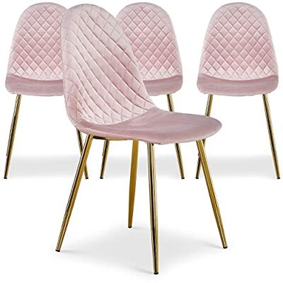 Menzzo Lot de 4 chaises Salle à Manger Velours Rose Norway – chaises Design Modernes capitonnées, Pieds métal doré, Assise Confortable rembourrée, Style Contemporain pour Salon et Salle à Manger - Publicité Menzzo Lot de 4 chaises Salle à Manger Velours Rose Norway – chaises Design Modernes capitonnées, Pieds métal doré, Assise Confortable rembourrée, Style Contemporain pour Salon et Salle à Manger - Publicité