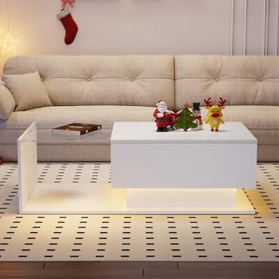 BTM Table Basse LED Via APP, Intégré Innovant Plateau en Verre, Moderne Coffee Table Rectangulaire avec Rangement Salon, 100 x50x32 cm, Brillant Blanc - Publicité BTM Table Basse LED Via APP, Intégré Innovant Plateau en Verre, Moderne Coffee Table Rectangulaire avec Rangement Salon, 100 x50x32 cm, Brillant Blanc - Publicité