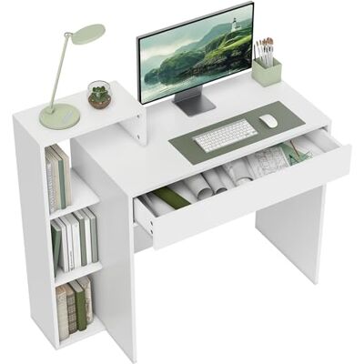 HOMCOM Bureau avec Rangement, Bureau d'ordinateur avec 3 étagères de Rangement et tiroir, Poste de Travail, Table d'ordinateur pour télétravail, Salon, 100 x 40 x 90 cm, Blanc - Publicité HOMCOM Bureau avec Rangement, Bureau d'ordinateur avec 3 étagères de Rangement et tiroir, Poste de Travail, Table d'ordinateur pour télétravail, Salon, 100 x 40 x 90 cm, Blanc - Publicité