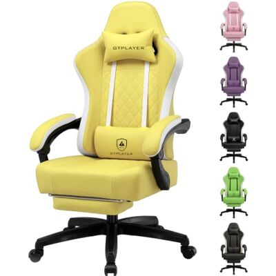 GTPLAYER Fauteuil de Jeu Ergonomique en Cuir synthétique avec Coussin à Ressorts, accoudoirs et Repose-Pieds 150 kg, Jaune - Publicité GTPLAYER Fauteuil de Jeu Ergonomique en Cuir synthétique avec Coussin à Ressorts, accoudoirs et Repose-Pieds 150 kg, Jaune - Publicité