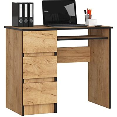 AKORD Bureau Ordinateur A-6 avec Tablette Clavier L90 x H77 x P50 cm 30 kg 3 Tiroirs Petit Bureau de Chambre PC Desk Table Enfant Chêne Artisanal - Publicité AKORD Bureau Ordinateur A-6 avec Tablette Clavier L90 x H77 x P50 cm 30 kg 3 Tiroirs Petit Bureau de Chambre PC Desk Table Enfant Chêne Artisanal - Publicité
