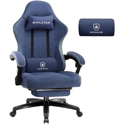 GTPLAYER Chaise de Gaming en Tissu avec Coussin à Ressorts ensachés, pivotante, Ergonomique, avec Repose-Pieds Charge maximale : 150 kg Bleu foncé - Publicité GTPLAYER Chaise de Gaming en Tissu avec Coussin à Ressorts ensachés, pivotante, Ergonomique, avec Repose-Pieds Charge maximale : 150 kg Bleu foncé - Publicité