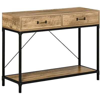 HOMCOM Table Console Table d'appoint d'entrée Industriel dim. 100L x 35l x 76H cm avec 2 tiroirs et 1 Plateau Aspect Bois - Publicité HOMCOM Table Console Table d'appoint d'entrée Industriel dim. 100L x 35l x 76H cm avec 2 tiroirs et 1 Plateau Aspect Bois - Publicité