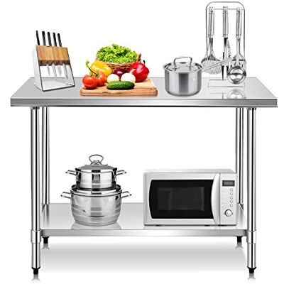 COSTWAY Table de Travail Cuisine en Acier Inoxydable Plan de Travail Cuisine avec 2 Etagères 122x61x90cm,Argent - Publicité COSTWAY Table de Travail Cuisine en Acier Inoxydable Plan de Travail Cuisine avec 2 Etagères 122x61x90cm,Argent - Publicité