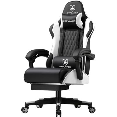 GTPLAYER Chaise de Jeu, Ergonomique, avec appuie-tête réglable et Repose-Pieds, Charge maximale de 150 kg, Blanc - Publicité GTPLAYER Chaise de Jeu, Ergonomique, avec appuie-tête réglable et Repose-Pieds, Charge maximale de 150 kg, Blanc - Publicité