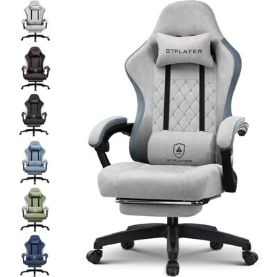 GTPLAYER Chaise de Jeu en Tissu avec Repose-Pieds, Chaise de Bureau Ergonomique pour Ordinateur avec Coussin à Ressorts ensachés, Soutien Lombaire, très résistante, Supporte 150 kg - Publicité GTPLAYER Chaise de Jeu en Tissu avec Repose-Pieds, Chaise de Bureau Ergonomique pour Ordinateur avec Coussin à Ressorts ensachés, Soutien Lombaire, très résistante, Supporte 150 kg - Publicité