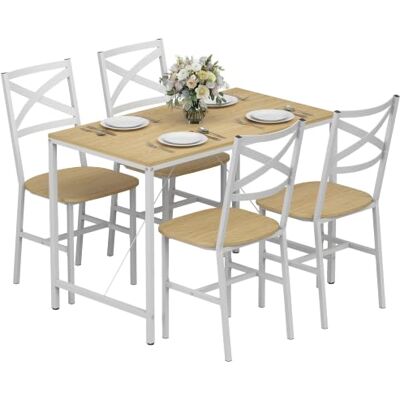 HOMCOM Ensemble Table Salle à Manger avec 4 Chaises, Table de Cuisine avec Chaises pour 4 Personnes, Plateau 108x60cm, Style Nordique, Cadre en Acier, pour Salon, Petit Espace, Bois Naturel et Blanc - Publicité HOMCOM Ensemble Table Salle à Manger avec 4 Chaises, Table de Cuisine avec Chaises pour 4 Personnes, Plateau 108x60cm, Style Nordique, Cadre en Acier, pour Salon, Petit Espace, Bois Naturel et Blanc - Publicité
