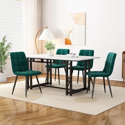 Merax Table à Manger avec 4 chaises Noires et 4 chaises Ensemble de Salle à Manger Moderne en Velours Vert foncé Table de Pieds en Fer Noir - Publicité Merax Table à Manger avec 4 chaises Noires et 4 chaises Ensemble de Salle à Manger Moderne en Velours Vert foncé Table de Pieds en Fer Noir - Publicité