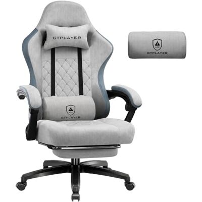 GTPLAYER Chaise de Gaming en Tissu avec Coussin à Ressorts ensachés Ergonomique Pivotante avec Repose-Pieds Charge maximale : 150 kg Gris - Publicité GTPLAYER Chaise de Gaming en Tissu avec Coussin à Ressorts ensachés Ergonomique Pivotante avec Repose-Pieds Charge maximale : 150 kg Gris - Publicité
