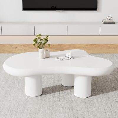 BTM Table Basse Irrégulière en Forme De Nuage, 97cm Longueur, 67cm Largeur, 32cm Hauteur, MDF avec Protège-Sols en Tissu, Surface Laquée, Table Créative - Publicité BTM Table Basse Irrégulière en Forme De Nuage, 97cm Longueur, 67cm Largeur, 32cm Hauteur, MDF avec Protège-Sols en Tissu, Surface Laquée, Table Créative - Publicité