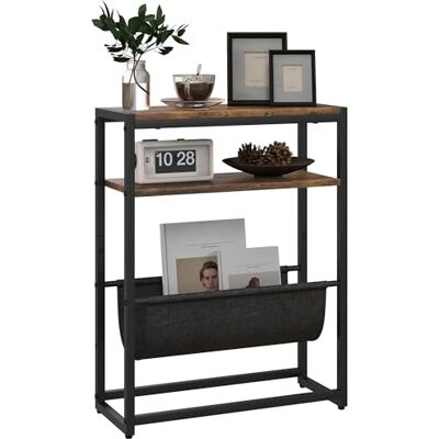 HOMCOM Table d'appoint Bout de canapé Table d'entrée avec étagère et Porte-revues Structure en Acier Design Industriel 43l x 18P x 56H cm Noir Marron foncé - Publicité HOMCOM Table d'appoint Bout de canapé Table d'entrée avec étagère et Porte-revues Structure en Acier Design Industriel 43l x 18P x 56H cm Noir Marron foncé - Publicité