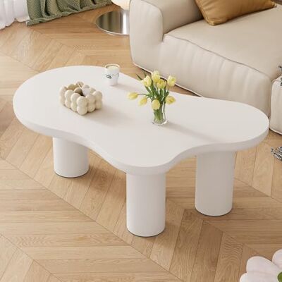 BTM Table Basse Irrégulière Forme Nuage, 107x66x40.5 cm, Plateau MDF Pieds PVC, sous-Couche Feutrine - Publicité BTM Table Basse Irrégulière Forme Nuage, 107x66x40.5 cm, Plateau MDF Pieds PVC, sous-Couche Feutrine - Publicité