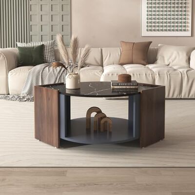 BTM Table Basse, en marbre et Noyer avec des Couleurs contrastées, avec tiroir, Rangement Ouvert, Bois - Publicité BTM Table Basse, en marbre et Noyer avec des Couleurs contrastées, avec tiroir, Rangement Ouvert, Bois - Publicité