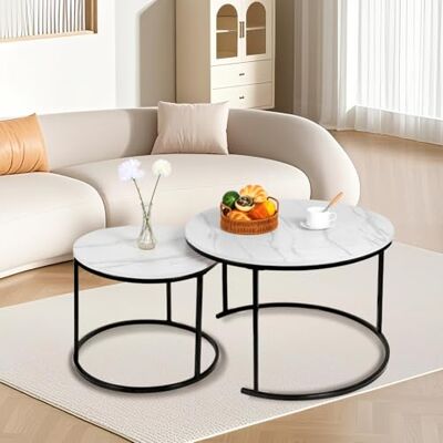 LANTUS Lot de 2 Table Basse Aspect marbre/d'appoint pour Salon Diamètre 60 + 40 cm Grande Table Ronde Aspect marbre Blanc et Structure en Acier doré -B (60 * 60 * 45 e 40 * 40 * 38) Marmo Bianco - Publicité LANTUS Lot de 2 Table Basse Aspect marbre/d'appoint pour Salon Diamètre 60 + 40 cm Grande Table Ronde Aspect marbre Blanc et Structure en Acier doré -B (60 * 60 * 45 e 40 * 40 * 38) Marmo Bianco - Publicité