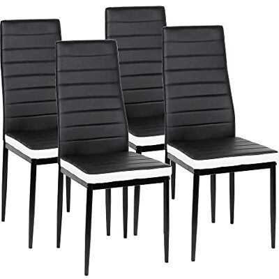 LANTUS Lot de 4 chaises empilables modèle pour cuisine, bar et salle à manger, structure robuste en acier rembourré et recouvert de simili cuir, 4 pièces (noir + blanc) - Publicité LANTUS Lot de 4 chaises empilables modèle pour cuisine, bar et salle à manger, structure robuste en acier rembourré et recouvert de simili cuir, 4 pièces (noir + blanc) - Publicité