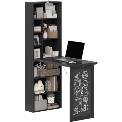 HOMCOM Bureau Informatique Pliable, Bureau avec Bibliothèque, Poste de Travail, Tableau Noir, 9 Compartiments Ouverts et Étagère Réglable, Table d'Ordinateur pour Chambre, 98x51x153cm, Noir - Publicité HOMCOM Bureau Informatique Pliable, Bureau avec Bibliothèque, Poste de Travail, Tableau Noir, 9 Compartiments Ouverts et Étagère Réglable, Table d'Ordinateur pour Chambre, 98x51x153cm, Noir - Publicité