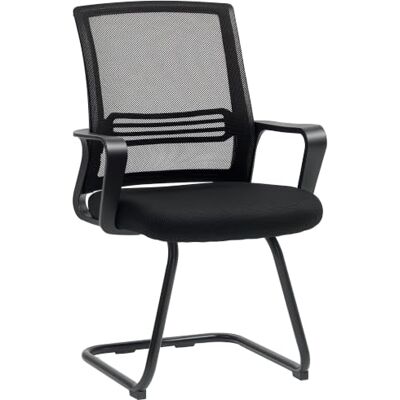 HOMCOM Chaise Bureau en Maille Fauteuil sans roulettes Ergonomique Noir Fauteuil de Bureau, Chaise de Réunion, Base en Traîneau, Salle de Conférence, Chambre, Attente, Réception - Publicité HOMCOM Chaise Bureau en Maille Fauteuil sans roulettes Ergonomique Noir Fauteuil de Bureau, Chaise de Réunion, Base en Traîneau, Salle de Conférence, Chambre, Attente, Réception - Publicité