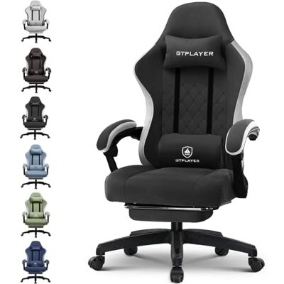 GTPLAYER Chaise Gaming Bureau Ergonomique Fauteuil Gaming Tissu, accoudoir inclinable, avec Repose-Pieds, Supporte 150 kg, Noir - Publicité GTPLAYER Chaise Gaming Bureau Ergonomique Fauteuil Gaming Tissu, accoudoir inclinable, avec Repose-Pieds, Supporte 150 kg, Noir - Publicité