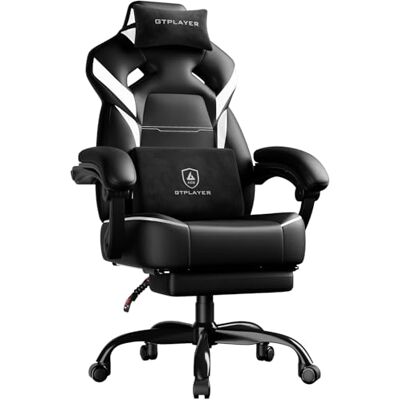 GTPLAYER Chaise Gaming avec Repose-Pieds, réglable en Hauteur, accoudoirs réglables, Repose-Pieds intégré, Fauteuil Gaming pour jusqu'à 200 kg, pivotant à 360°, Noir-Blanc. Publicité GTPLAYER Chaise Gaming avec Repose-Pieds, réglable en Hauteur, accoudoirs réglables, Repose-Pieds intégré, Fauteuil Gaming pour jusqu'à 200 kg, pivotant à 360°, Noir-Blanc. Publicité