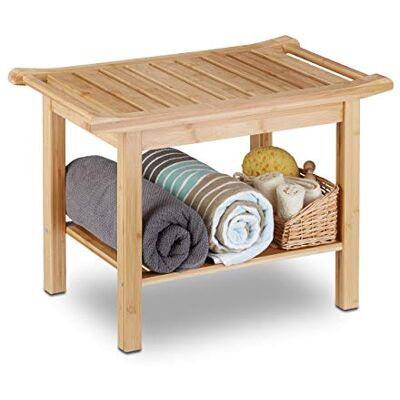 Relaxdays 10020949 Tabouret de salle de bain en bambou banc nature bois compartiment meuble HxlxP: 45 x 66 x 40 cm, nature - Publicité Relaxdays 10020949 Tabouret de salle de bain en bambou banc nature bois compartiment meuble HxlxP: 45 x 66 x 40 cm, nature - Publicité