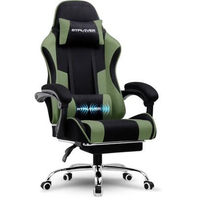 GTPLAYER Chaise de Jeu, Chaise de Bureau, Ergonomique, Fauteuil de Jeu avec Support Lombaire de Massage, Chaise de Travail avec Repose-Pieds et appuie-tête, Tissu, Supporte 150 kg, Vert - Publicité GTPLAYER Chaise de Jeu, Chaise de Bureau, Ergonomique, Fauteuil de Jeu avec Support Lombaire de Massage, Chaise de Travail avec Repose-Pieds et appuie-tête, Tissu, Supporte 150 kg, Vert - Publicité