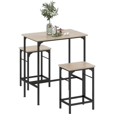 HOMCOM Ensemble Table de Bar avec Tabourets, Table à Manger Debout Naturel avec 2 Chaises de Bar, Cadre en Acier, pour Cuisine, Salle à Manger et Salon - Publicité HOMCOM Ensemble Table de Bar avec Tabourets, Table à Manger Debout Naturel avec 2 Chaises de Bar, Cadre en Acier, pour Cuisine, Salle à Manger et Salon - Publicité