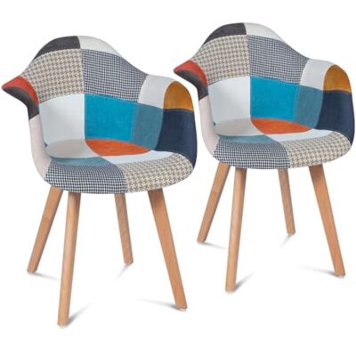 IDMarket Lot de 2 chaises de Salle à Manger scandinaves, fauteuils de Table SARA Motifs patchworks Multi-Couleurs - Publicité IDMarket Lot de 2 chaises de Salle à Manger scandinaves, fauteuils de Table SARA Motifs patchworks Multi-Couleurs - Publicité