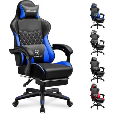 GTPLAYER Chaise Gaming, Chaise de Bureau Ergonomique Réglable en Hauteur, Utilisable en Hiver et en Été, avec Dossier Double, Repose-Pieds, Housse Amovible et Support Lombaire, Supporte 150 kg, Bleu - Publicité GTPLAYER Chaise Gaming, Chaise de Bureau Ergonomique Réglable en Hauteur, Utilisable en Hiver et en Été, avec Dossier Double, Repose-Pieds, Housse Amovible et Support Lombaire, Supporte 150 kg, Bleu - Publicité