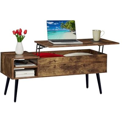 Relaxdays Table Basse avec Rangement, HxLxP : 46x100x40 cm, relevable, 2 Compartiments, Table Industrielle, Marron/Noir - Publicité Relaxdays Table Basse avec Rangement, HxLxP : 46x100x40 cm, relevable, 2 Compartiments, Table Industrielle, Marron/Noir - Publicité