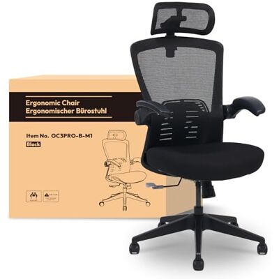 FLEXISPOT Chaise Bureau Ergonomique avec Appuie-tête 3D, Dossier Réglable en Hauteur, Accoudoirs Relevables en PU, Assise en Maille en Form de W, Dossier Réglable à 135°et Charge 180kg, Noir - Publicité FLEXISPOT Chaise Bureau Ergonomique avec Appuie-tête 3D, Dossier Réglable en Hauteur, Accoudoirs Relevables en PU, Assise en Maille en Form de W, Dossier Réglable à 135°et Charge 180kg, Noir - Publicité