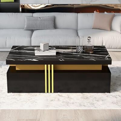 BTM Table Basse Rectangulaire Moderne, Table Basse en Imitation Marbre, Table de Salon avec Deux Tiroirs en Bois, Lignes Dorées, Charge de 30kg, 100x50x40cm, Noir - Publicité BTM Table Basse Rectangulaire Moderne, Table Basse en Imitation Marbre, Table de Salon avec Deux Tiroirs en Bois, Lignes Dorées, Charge de 30kg, 100x50x40cm, Noir - Publicité