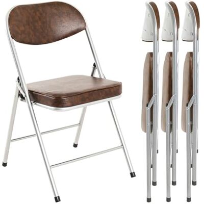HAKU Chaise Pliante rembourrée, Lot de 4 Chaises Pliantes Confortables en Aluminium, Marron, Similicuir Dossier et Assise rembourrés, Acier Dimensions : L 47 x H 79 x P 53 cm, Style : Moderne - Publicité HAKU Chaise Pliante rembourrée, Lot de 4 Chaises Pliantes Confortables en Aluminium, Marron, Similicuir Dossier et Assise rembourrés, Acier Dimensions : L 47 x H 79 x P 53 cm, Style : Moderne - Publicité