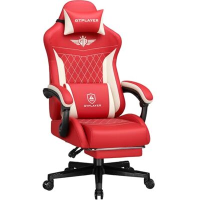 GTPLAYER Chaise de Gaming Ergonomique en Cuir synthétique avec Support Lombaire Chaise PC avec Dossier élargi Charge maximale : 150 kg Rouge - Publicité GTPLAYER Chaise de Gaming Ergonomique en Cuir synthétique avec Support Lombaire Chaise PC avec Dossier élargi Charge maximale : 150 kg Rouge - Publicité