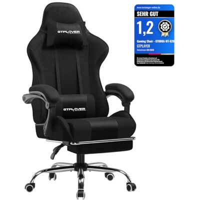GTPLAYER Chaise de Bureau, Chaise de Jeu, Ergonomique, avec Repose-Pieds, appuie-tête, Coussin Lombaire rembourré, Fauteuil pivotant, en Tissu, Supporte 150 kg, Noir - Publicité GTPLAYER Chaise de Bureau, Chaise de Jeu, Ergonomique, avec Repose-Pieds, appuie-tête, Coussin Lombaire rembourré, Fauteuil pivotant, en Tissu, Supporte 150 kg, Noir - Publicité