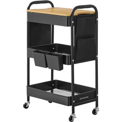 SONGMICS Chariot de Rangement à 3 Niveaux, Chariot Roulant avec Table Supérieure, 2 Pots Amovibles, 6 Poches Latérales, pour Salon, Bureau, Cuisine, Noir d’Encre LRC036B01 - Publicité SONGMICS Chariot de Rangement à 3 Niveaux, Chariot Roulant avec Table Supérieure, 2 Pots Amovibles, 6 Poches Latérales, pour Salon, Bureau, Cuisine, Noir d’Encre LRC036B01 - Publicité