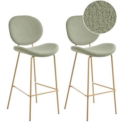 Beliani Lot de 2 Chaises de Bar Rétro en Bouclé avec Pieds en Fer Meuble de Salle à Manger Vert Clair Luana - Publicité Beliani Lot de 2 Chaises de Bar Rétro en Bouclé avec Pieds en Fer Meuble de Salle à Manger Vert Clair Luana - Publicité