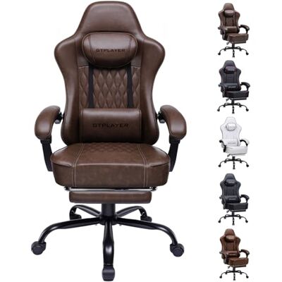 GTPLAYER Chaise Gaming, Ergonomique Fauteuil de Bureau, Siège tournant et réglable en Hauteur à accoudoirs synchronisés, Coussin Lombaire, Coussin pour la Tête et Supporte 150 kg, Cuir, Brun Rétro - Publicité GTPLAYER Chaise Gaming, Ergonomique Fauteuil de Bureau, Siège tournant et réglable en Hauteur à accoudoirs synchronisés, Coussin Lombaire, Coussin pour la Tête et Supporte 150 kg, Cuir, Brun Rétro - Publicité