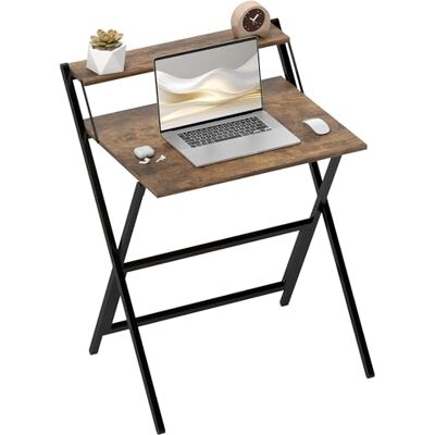 HOMCOM Bureau Pliable Table d'ordinateur 65,5 x 45 cm avec étagère de Rangement, Bureau Informatique Table d'écriture pour Chambre, Petits espaces, Brun Rustique - Publicité HOMCOM Bureau Pliable Table d'ordinateur 65,5 x 45 cm avec étagère de Rangement, Bureau Informatique Table d'écriture pour Chambre, Petits espaces, Brun Rustique - Publicité