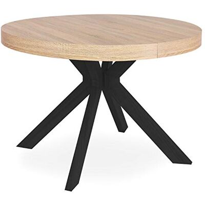 Menzzo Table Ronde Extensible Myriade – Ø110 cm – Bois chêne Clair et Noir – 3 rallonges – Jusqu’à 10 Couverts – Table à Manger Design Vintage Moderne avec Pied Central métal - Publicité Menzzo Table Ronde Extensible Myriade – Ø110 cm – Bois chêne Clair et Noir – 3 rallonges – Jusqu’à 10 Couverts – Table à Manger Design Vintage Moderne avec Pied Central métal - Publicité