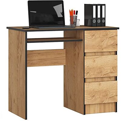 AKORD Bureau Ordinateur A-6 avec Tablette Clavier L90 x H77 x P50 cm 30 kg 3 Tiroirs Petit Bureau de Chambre PC Desk Table Chêne Artisanal - Publicité AKORD Bureau Ordinateur A-6 avec Tablette Clavier L90 x H77 x P50 cm 30 kg 3 Tiroirs Petit Bureau de Chambre PC Desk Table Chêne Artisanal - Publicité