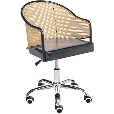 Beliani Chaise de Bureau Retro en Cuir PU et Rotin PE Tresse Viennoise Dossier Réglable Pivotant Noir Redding - Publicité Beliani Chaise de Bureau Retro en Cuir PU et Rotin PE Tresse Viennoise Dossier Réglable Pivotant Noir Redding - Publicité