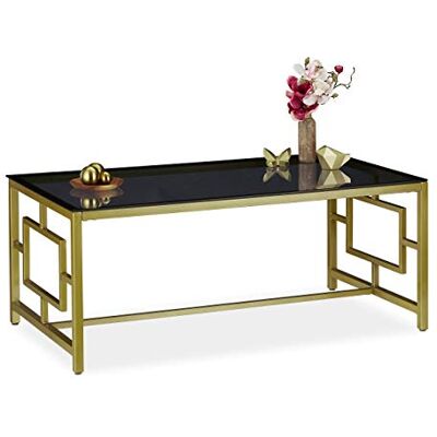 Relaxdays Basse avec Plaque de Verre, Cadre métallique,Table de Salon,HxlxP 45 x 110 x 60 cm, dorée, Noir/doré - Publicité Relaxdays Basse avec Plaque de Verre, Cadre métallique,Table de Salon,HxlxP 45 x 110 x 60 cm, dorée, Noir/doré - Publicité