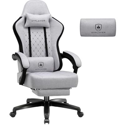 GTPLAYER Chaise de Gaming en Tissu avec Coussin à Ressorts ensachés Ergonomique Pivotante avec Repose-Pieds Charge maximale : 150 kg Gris Clair - Publicité GTPLAYER Chaise de Gaming en Tissu avec Coussin à Ressorts ensachés Ergonomique Pivotante avec Repose-Pieds Charge maximale : 150 kg Gris Clair - Publicité