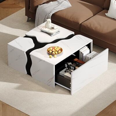BTM Table Basse Carrée 70x70x31 cm Design Cubique, Tiroir Plateau Marbre, Rangement Jeu Salon - Publicité BTM Table Basse Carrée 70x70x31 cm Design Cubique, Tiroir Plateau Marbre, Rangement Jeu Salon - Publicité