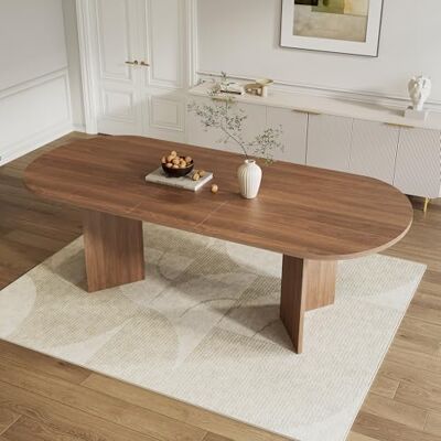 Merax Table à manger extensible 160/200 x 90 x 75 cm, coins arrondis, plateau de table de 3 cm d'épaisseur, design flexible, pour la famille et les grands groupes, MDF, couleur bois foncé - Publicité Merax Table à manger extensible 160/200 x 90 x 75 cm, coins arrondis, plateau de table de 3 cm d'épaisseur, design flexible, pour la famille et les grands groupes, MDF, couleur bois foncé - Publicité
